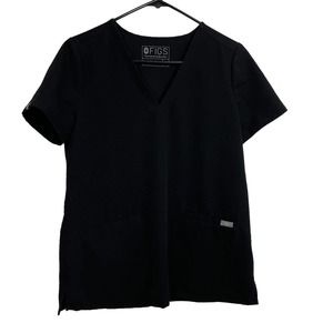 Figs Casma Scrub Top Womens S Black FW1100 Three Pocket Nursing V-Neck Nurse